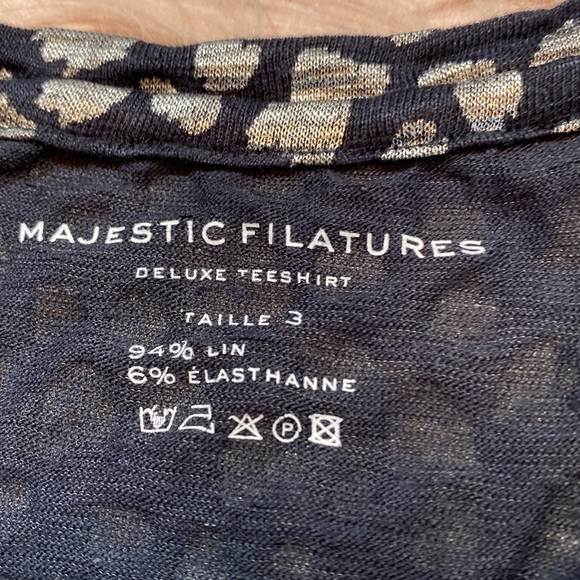 Majestic Filatures Deluxe Navy Linen Metallic Pattern Short Sleeve Tee sz 3 - Picture 7 of 9